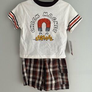 NWT Cottagecore Boys Chick Top & Plaid Shorts Set 100% Cotton 24 Months Play